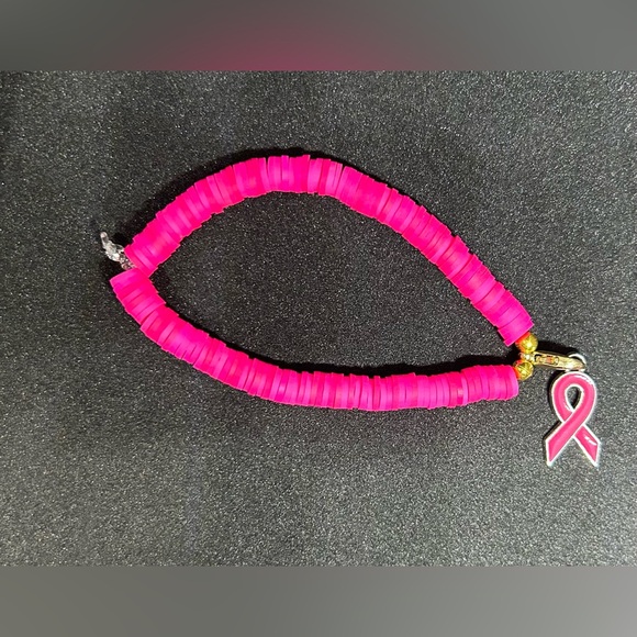 Pink Ribbon (Awareness) Heishi Charm Bracelet - Picture 6 of 6